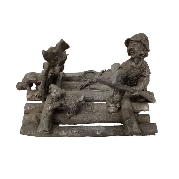 Vintage 1976 F. Robert Drury International Pewter Raft Explorers Figurine - Picture 1 of 9